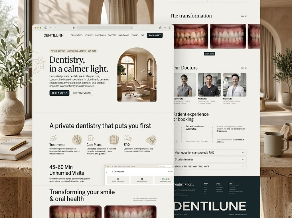 Dentilune concept dental clinic website with online booking